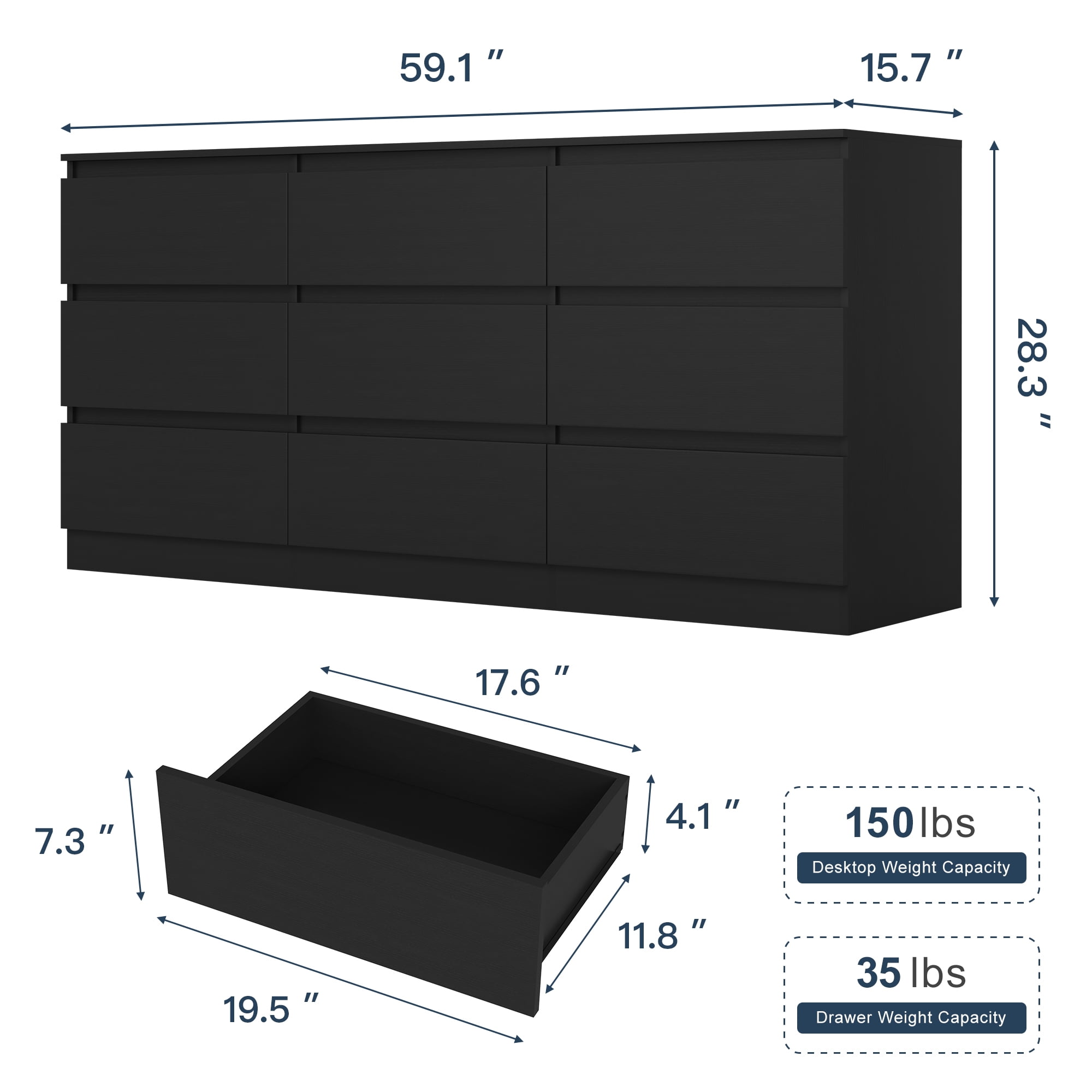 Finihen 9 Drawer Double Dresser, Modern 9 Chest of Drawers with Deep Drawers, Wide Storage Organizer Cabinet for Living Room, Kids, Black Finihen 9 Drawer Double Dresser, Modern 9 Chest of Drawers with Deep Drawers, Wide Storage Organizer Cabinet for Living Room, Kids, Black