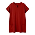 thumbnail image 3 of Camisetas Casuales de las Mujeres Sueltas Cómodas Manga Corta Cuello en V con Bolsillo Largo Color Sólido Superior para el Ocio de Verano Y Primavera, 3 of 5