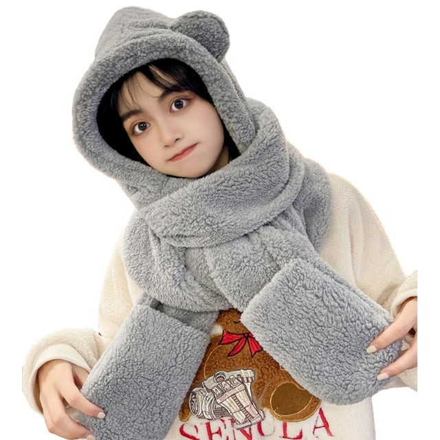Minnieouse Bufanda con capucha cálida 3 en 1, suave y cómoda, envuélvete en una calidez acogedora y cálida bufanda con capucha de invierno Sombreros gris