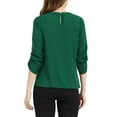 thumbnail image 4 of CURVOSPORT Women's Dressy Shirt Work Office Top Keyhole Pleated Front Ruched 3/4 Sleeve Chiffon Blouse M Green, 4 of 9