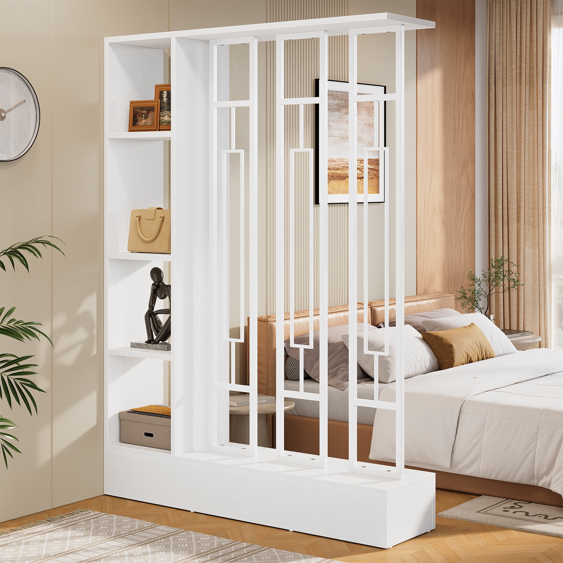 Finmind Wall Room Divider with Display Shelves, 70.9 inch Modern Freestanding Room Divider with Sturdy Base for Home & Office, White