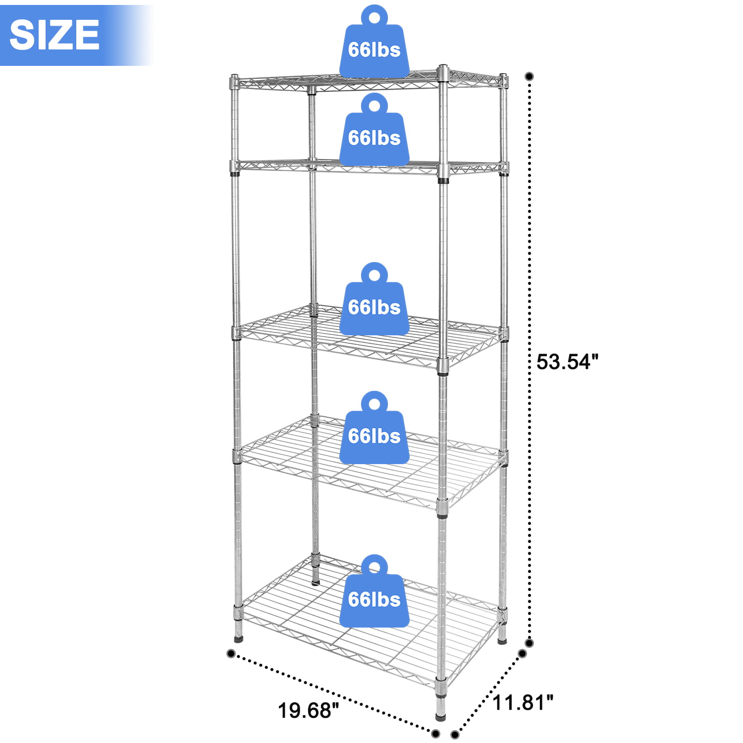 Silver Metal Shelving Unit, UHOMEPRO 5-Tier Heavy Duty Height Adjustable Kitchen  Storage Shelves, Wire Shelving With Wheel, Wire Storage Racks for Garage  Office kitchen, 35L x 14W x 65H, W1269 