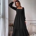 thumbnail image 4 of Vestido de mujer con escote cuadrado, manga larga, volantes, vestidos casuales largos, vestidos de fiesta de cóctel de cintura alta, 4 of 6