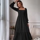 thumbnail image 4 of Vestido de mujer con escote cuadrado, manga larga, volantes, vestidos casuales largos, vestidos de fiesta de cóctel de cintura alta, 4 of 6