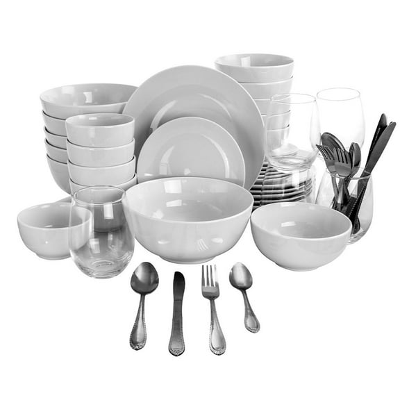GBS 60 Piece Ceramic Dinnerware Combo Set with Drinkware and Flatware