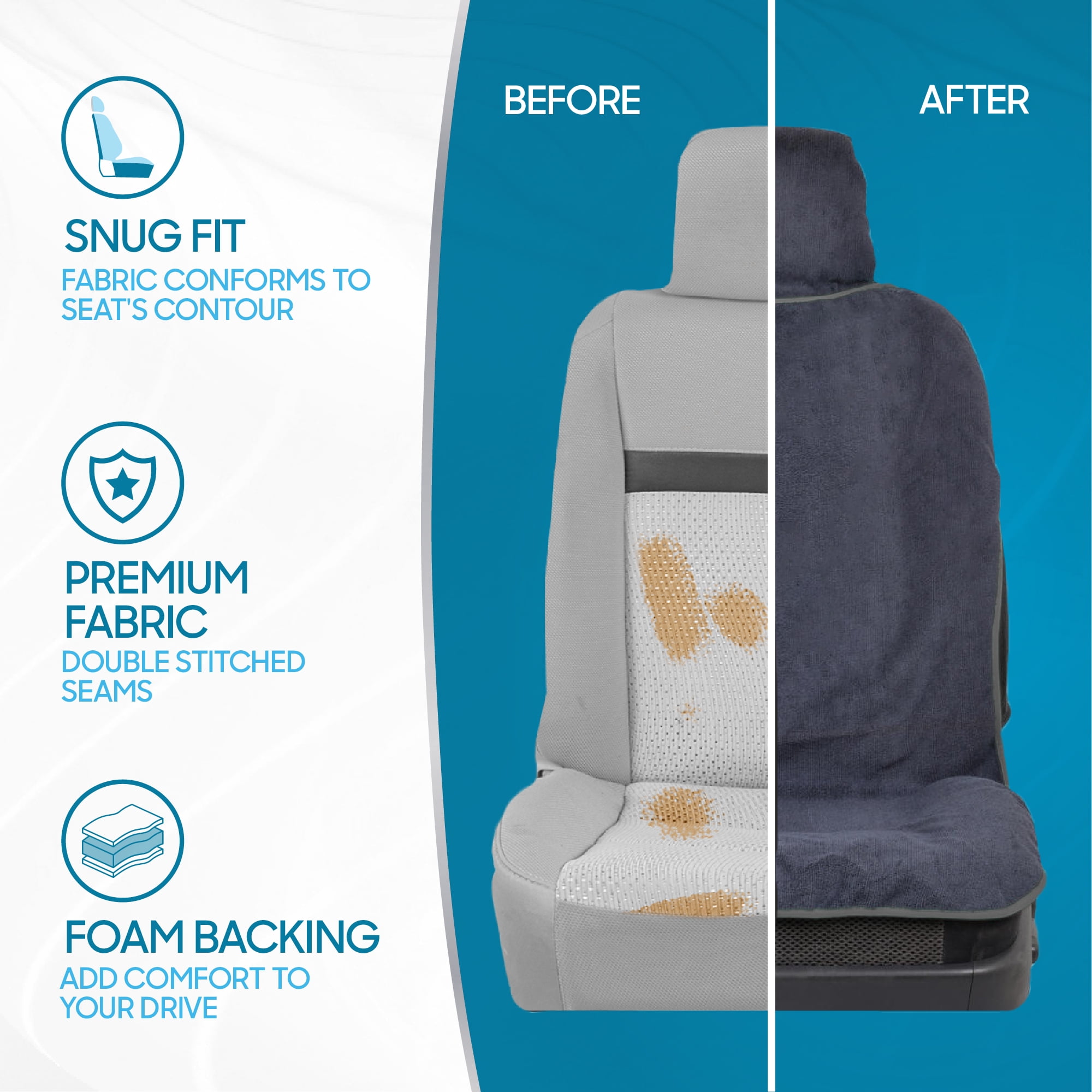 BDK UltraFit Waterpoof Car Seat Towel Cover, Gray Trim – Washable Sweat Seat Protector, Ideal for Gym Swimming Surfing Running Crossfit, Fits Most Auto Truck Van and SUV