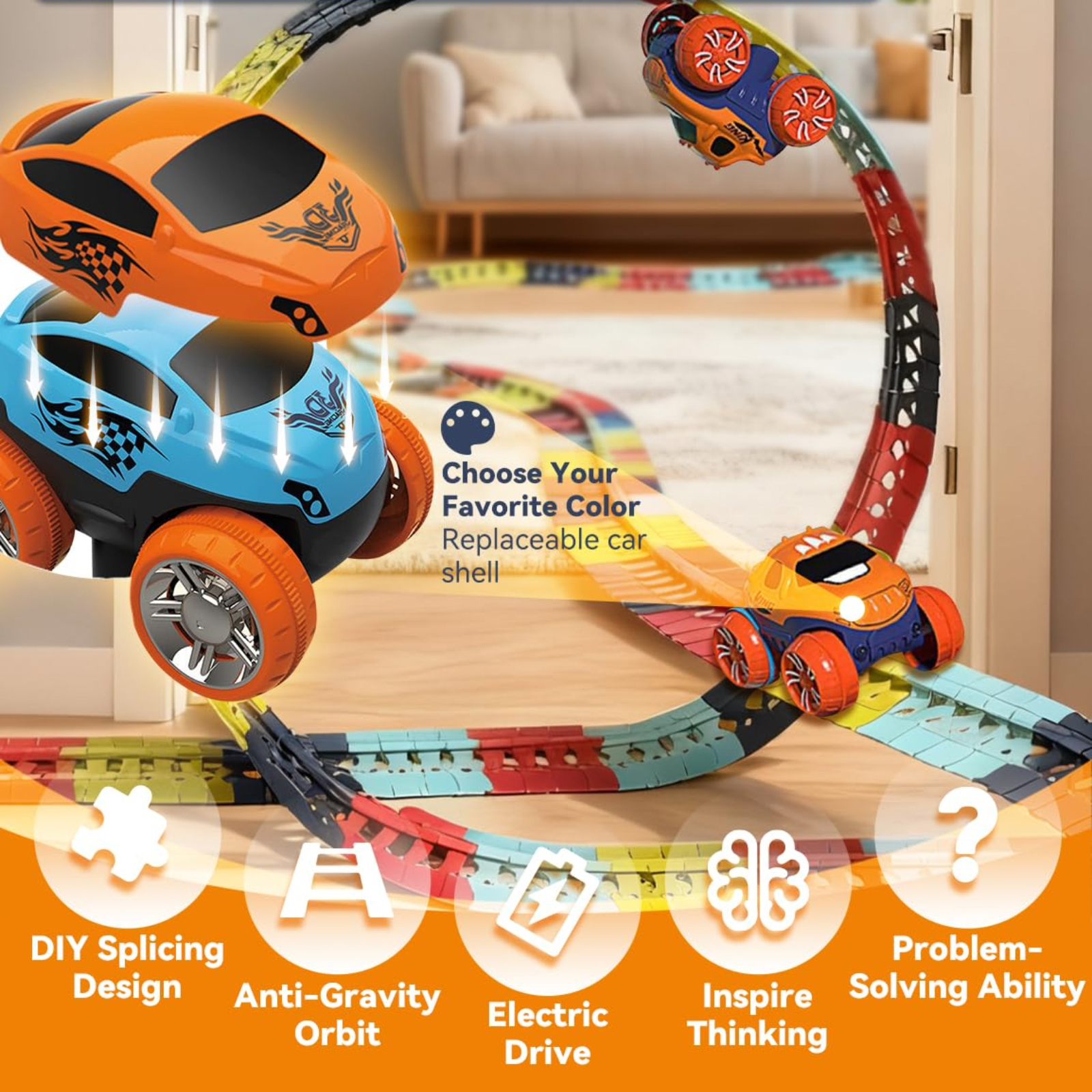 Piste de voiture jouet - Railcar - 2 en 1 - Pour enfants 2-4 ans - Jeu de coopération - Intérieur - Jeux - Jouets