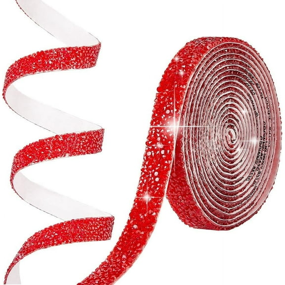 3 Yards 0.59in Red Rhinestone Ribbons Self Adhesive Diamond Roll Bling Glitter Strips Sticker Tape Shiny Resin Rhinestones Trim for Crafting Arts DIY Wedding Christmas Clothing Decor