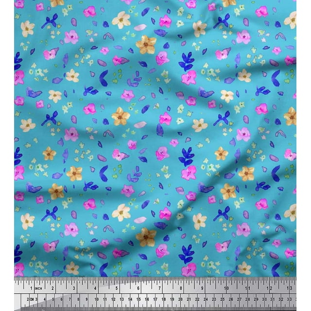 Soimoi Poly Georgette Fabric Flower Watercolor Print Sewing Fabric Yard 42 Inch Wide