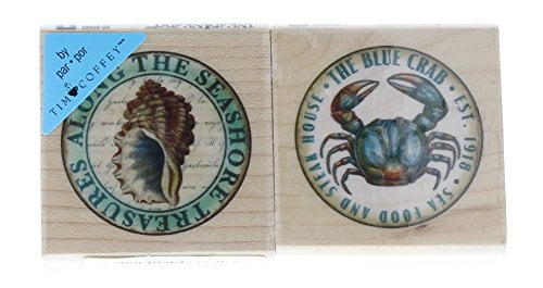 Inkadinkado Blue Crab Seashell Seashore Treasures set of Wooden Rubber Stamp