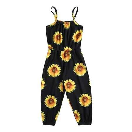

HGWXX7 Kids Clothes Summer Baby Kids Girls Sleeveless Flower Print Suspended Romper Jumpsuit