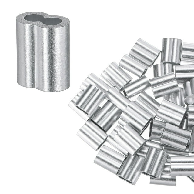 Uxcell 50-Pack Aluminum Crimping Loop Sleeves, 4mm 1/6 Double Round Barrel Wire Rope Sleeves