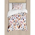 thumbnail image 3 of Feather House Decor Queen Size Duvet Cover Set, Hawk Peacock Tail Eagle Hummingbird Feathers in Vintage Kitsch Image, Decorative 3 Piece Bedding Set with 2 Pillow Shams, Orange Blue, by Ambesonne, 3 of 3