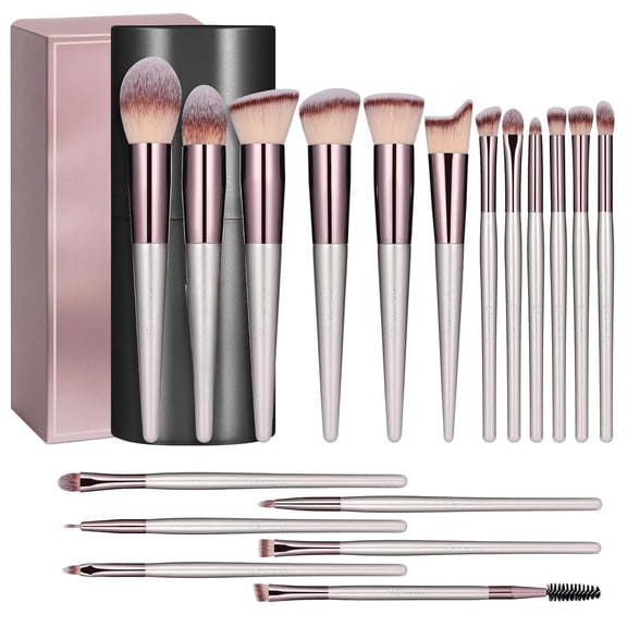 18 Pcs Professional Makeup Brush Set, Premium Synthetic Foundation Powder Concealer Eyeshadow Blush Brushes with Travel Case, Cruelty-Free