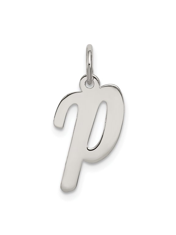 Sterling Silver Script Letter P Initial Charm Pendant