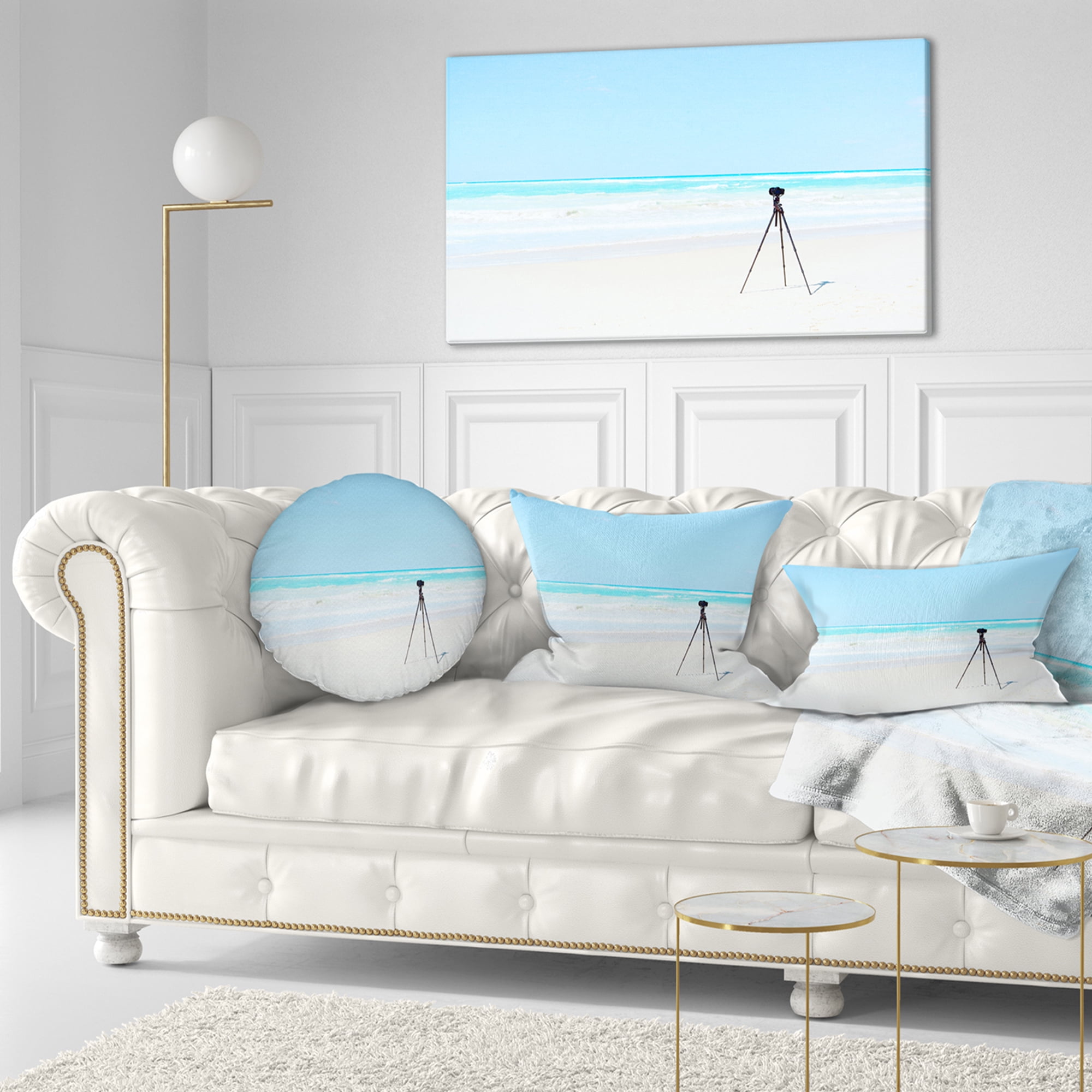 Designart Digital Camera and Tripod on Beach - Landscape Wall Throw Pillow - 12x20