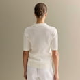 thumbnail image 6 of Women Hollow Knitted -Shirt Casual Short Sleeve Loose Lapel Solid Color Top White M, 6 of 9