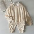 thumbnail image 3 of Lovskoo Toddler Baby Girl Clothes Winter Solid Color Long Sleeve Pullover Sweatshirt Pants 2Pcs Fall Outfits Set Khaki, 3 of 4