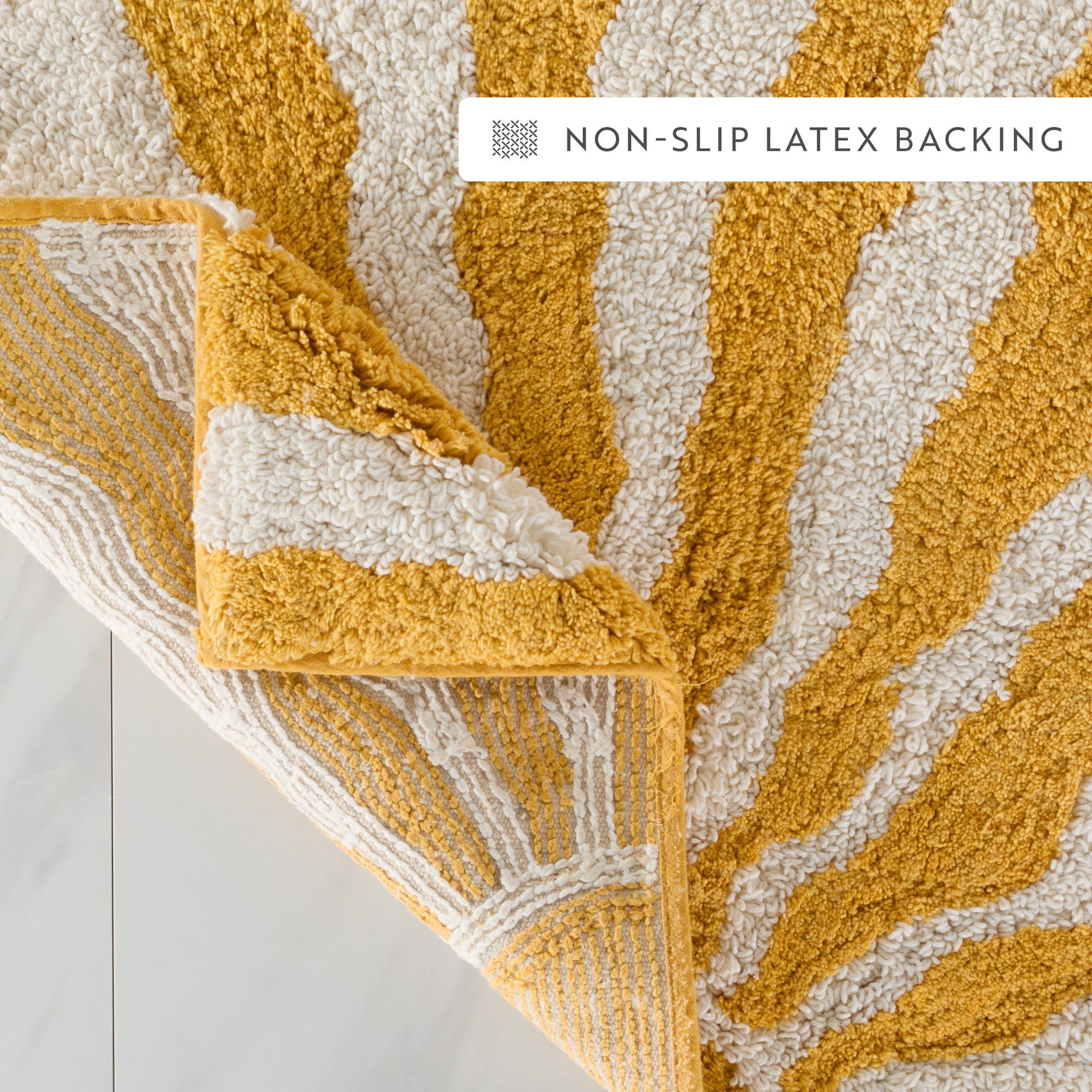 Noble Linens Modern Pattern Cotton Bath Mat, 24 in x 17 in, Sunrise Yellow