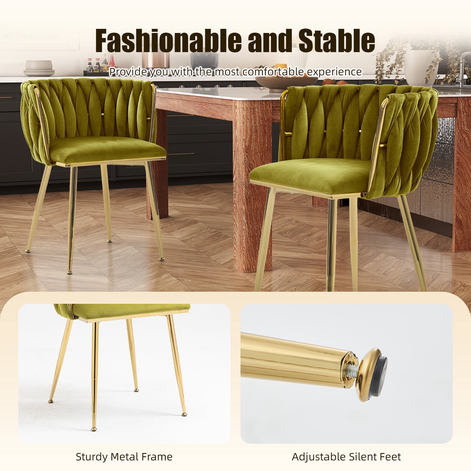 MOONMISS Dining Chairs Set of 2 with Metal Legs for Kitchen Dinning Room,Olive