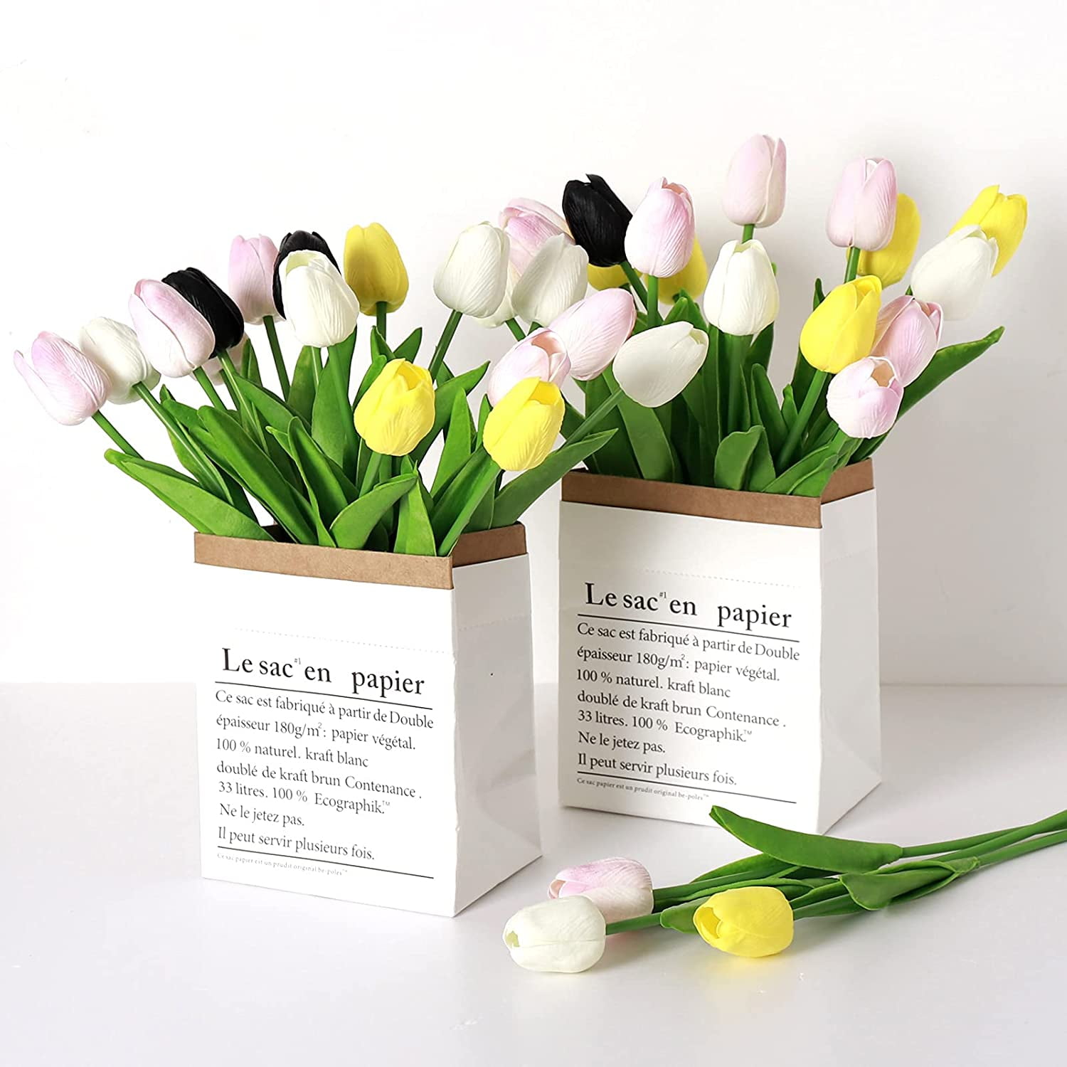 White Artificial Flowers 20 Pcs Faux Tulips PU Real Touch Fake Flowers for Home Office Wedding Decor Arrangement Bouquet Faux Flowers for Decoration