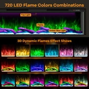 50 3 Sided Electric Fireplace Inserts, Smart 3D Linear Built-in Fire Places Heater 1500W, Multi-Colors Combinations, APP & Remote Control, Cracking Sound, 9H Timer, Crystal & Log
