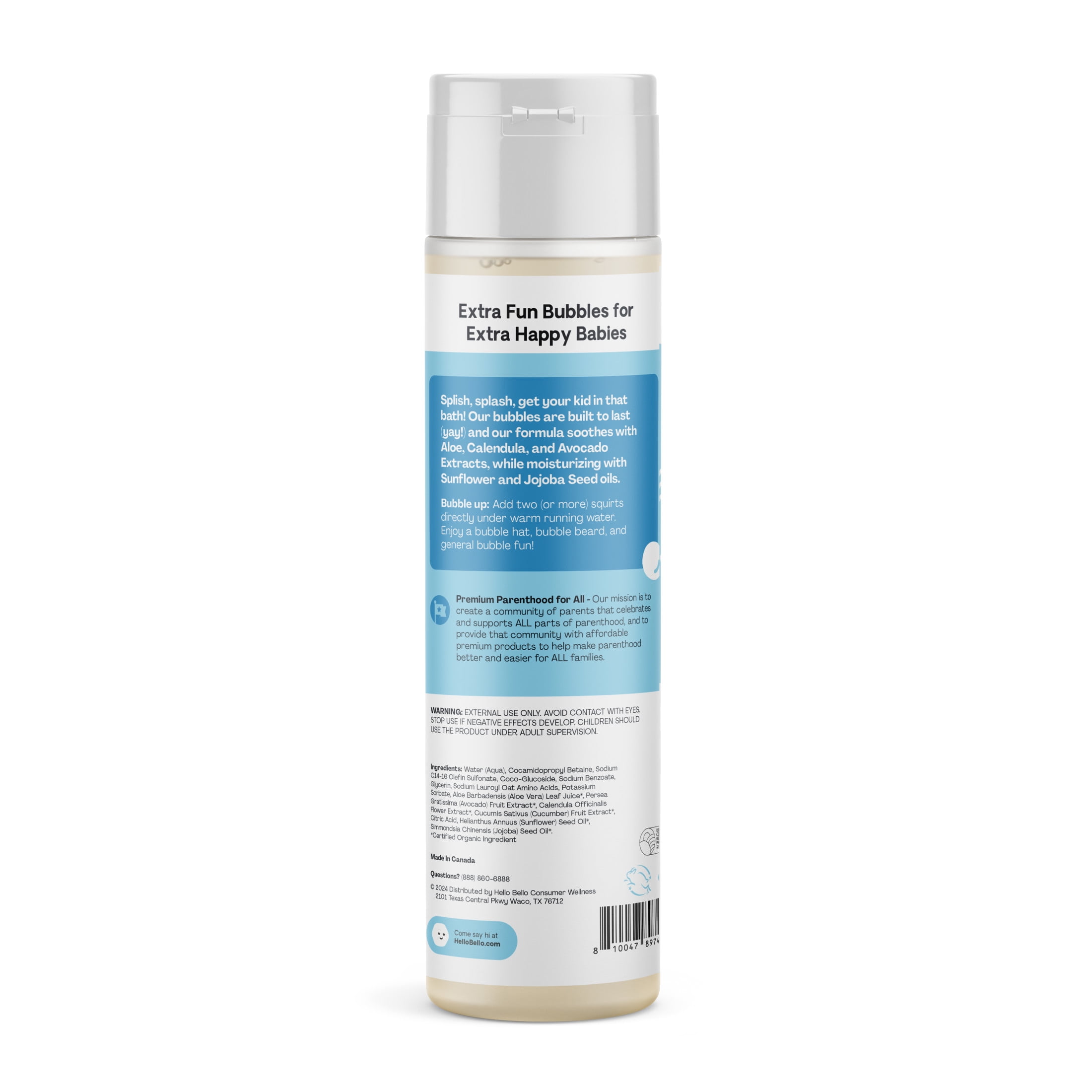 Hello Bello Fragrance Free Bubble Bath, Tear-Free Baby Bath for All Skin Types, 10 fl oz