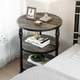thumbnail image 6 of M optimized Round Side Table, 3-Tier End Table Accent Table with Storage Shelf and Metal Industrial Wood Bed Side Table/Night Stand for Bedroom, Small Spaces, 6 of 9