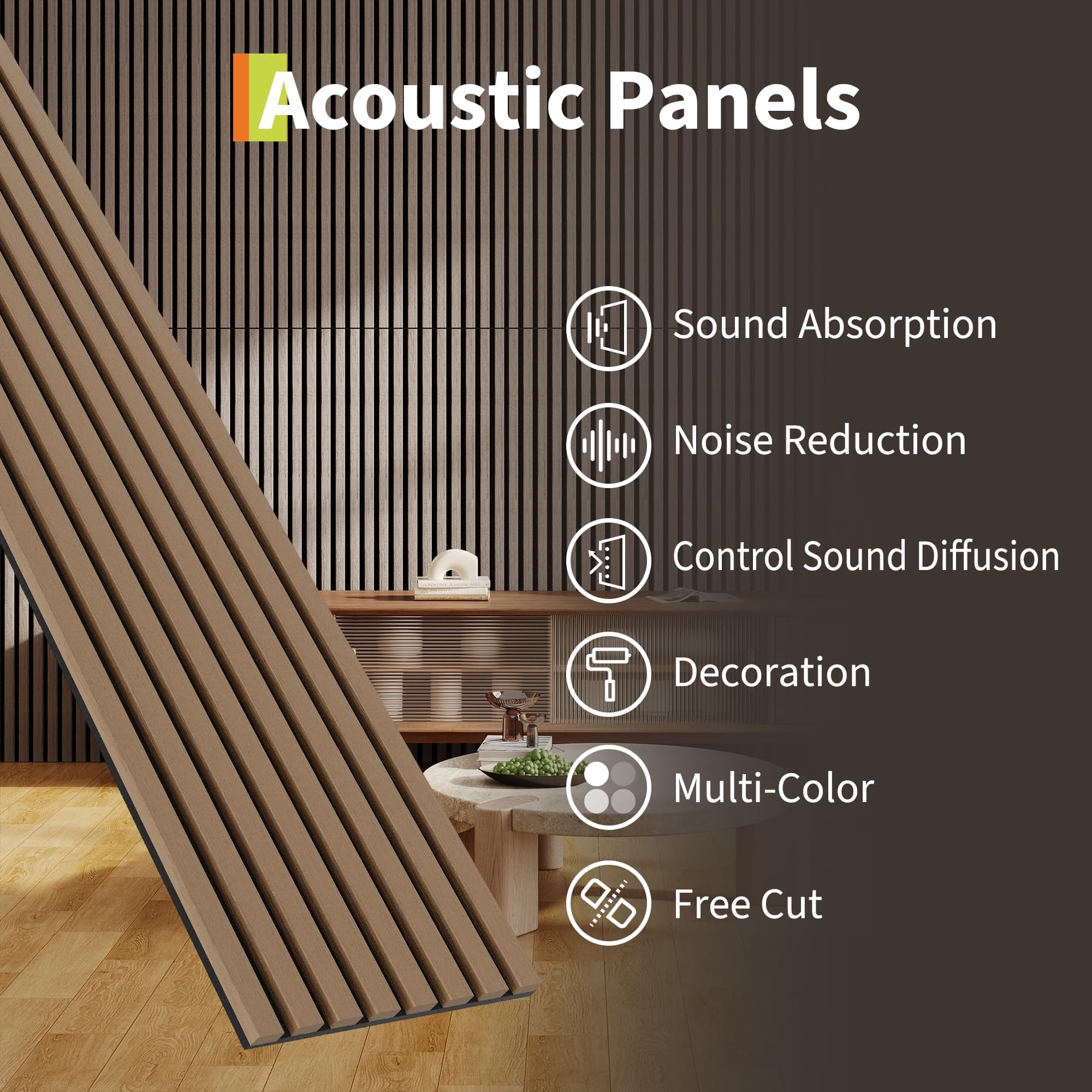 3D Wooden Wall Panels, Acoustic Sound Absorbing Tiles, Easy Peel Stick Installation, Modern Slat Wall Panels for Home Theater, Office, Studio, Bedroom, Living Room