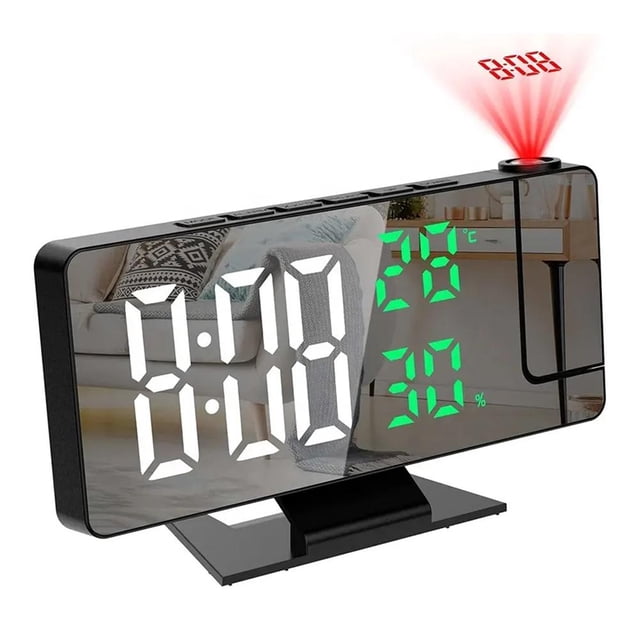 Wartleves Reloj despertador con proyección LED digital, temperatura, fecha, repetición, proyector de techo
