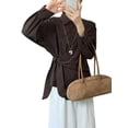 thumbnail image 3 of Women'S Long Sleeve Button Down Shirts Tie Waist Casual Loose Blouses Tops Brown S, 3 of 7
