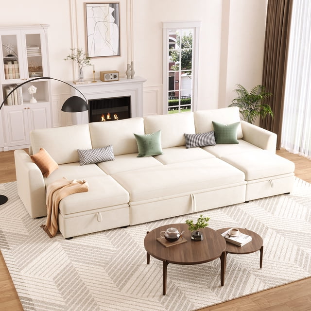 Canapé Modulaire en Chenille avec Lit Escamotable