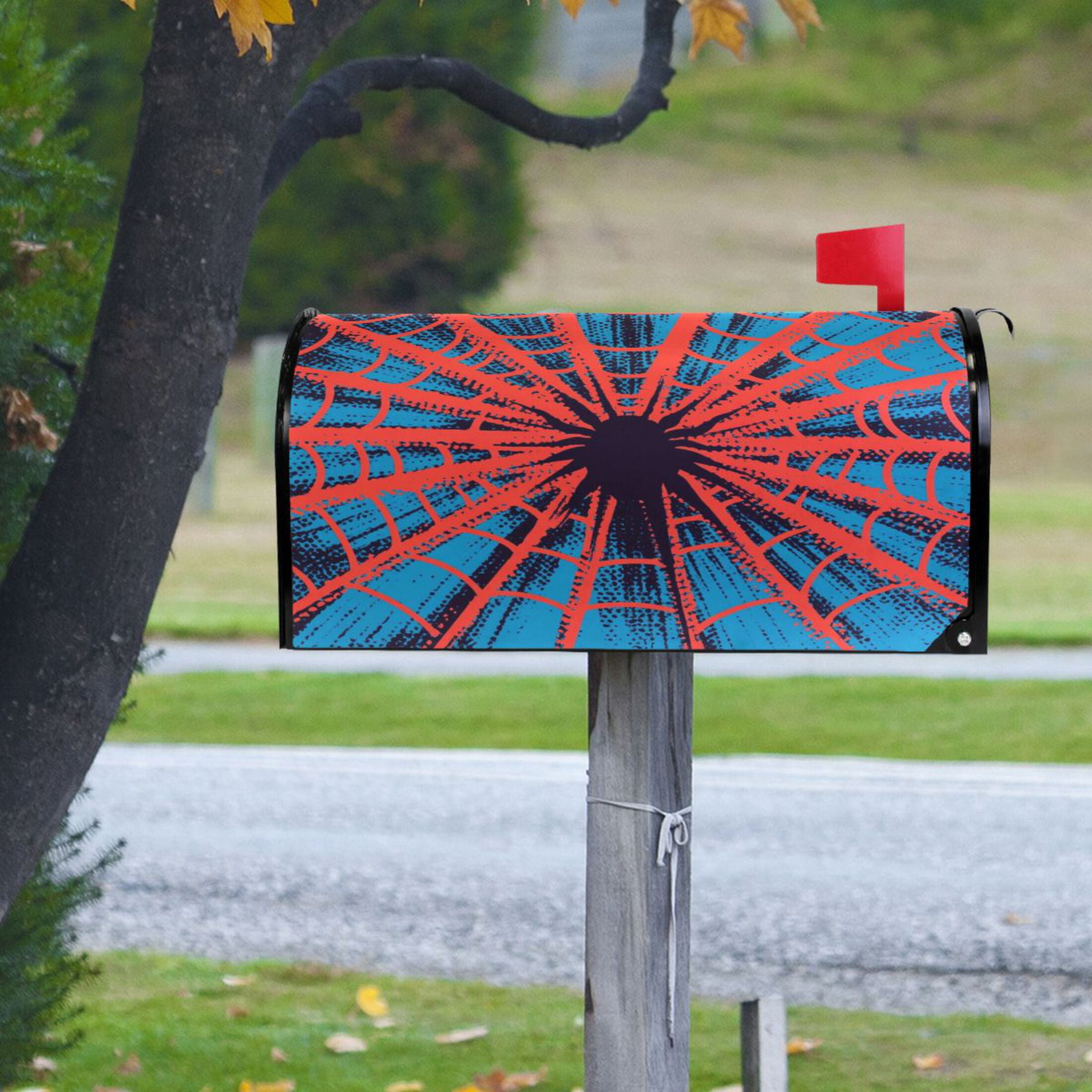 WOBOGO Red Spiderweb Mailbox Cover Magnetic for Garden Yard Home Decor Standard Size 25.4×20.78in