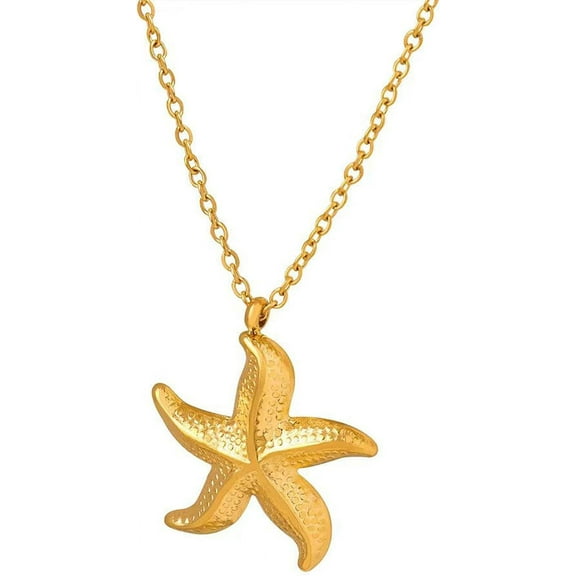 18K Gold Plated Starfish Necklace - Seashell Pendent Ocean Themed Necklace - Boho Summer Beach Jewelry