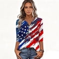 thumbnail image 4 of Women's America 250 Usa Shirt 3/4 Sleeve Tops for Women 250 Anniversary Usa Flag Print Button Henley Neck Patriotic 4th Of July Shirts for Women, 4 of 4