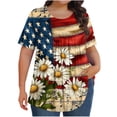 thumbnail image 1 of Blouse pour Femmes, Grande Taille, Manches Courtes Imprimées, Col Rond, Détail Plié, Tissu Polyester, Tenue Décontractée Été Printemps, pour Rendez-Vous Quotidiens Fête, 1 of 6