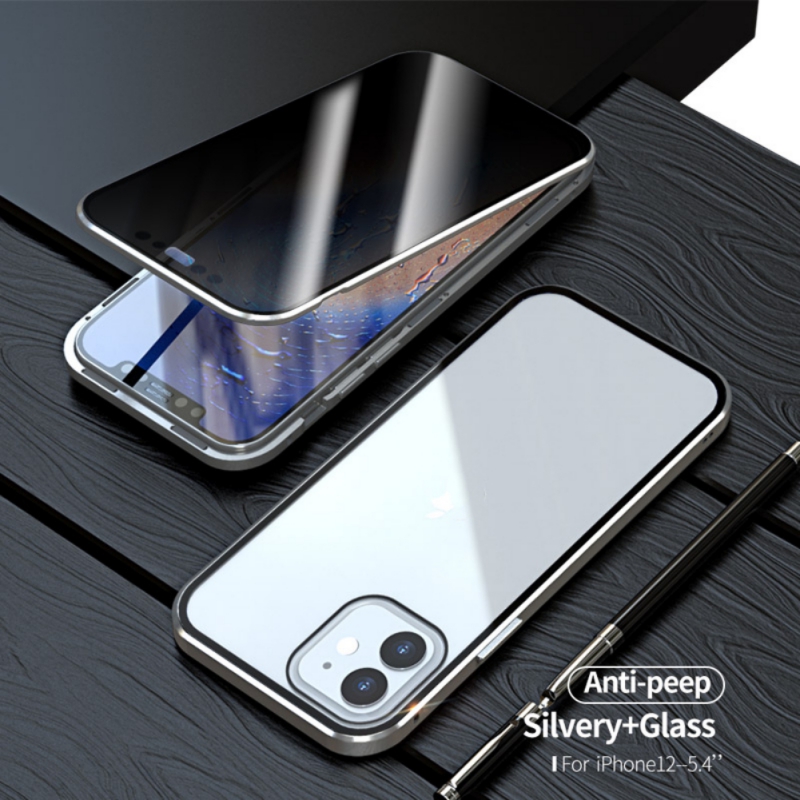 Anti-Peeping Full Body Case Clear Tempered Glass Metal Bumper Protection Privacy Cover For Iphone 12/Iphone 12 Max/Iphone 12 Pro/Iphone 12 Pro Max - image 2 of 6