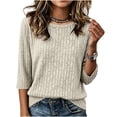 thumbnail image 6 of Noric Women's 3/4 Length Sleeve Tops Crew Neck Ribbed Knit Pullover Casual Loose Fit Lightweight Blouse, 6 of 7