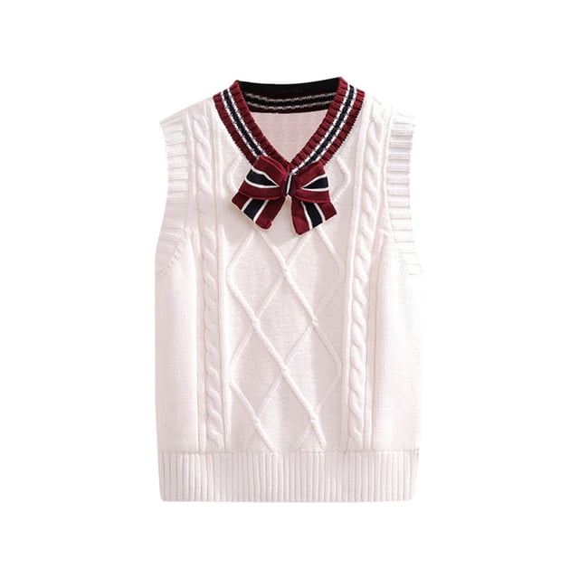 ManxiVoo Children Knit Sleeveless Sweater Vest Lightweight Breathable Layering Piece for Spring and Fall 120 Size White