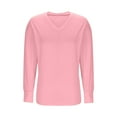 thumbnail image 3 of QATAINLAV Womens V Neck Oversized Shirts Loose Casual Long Sleeve Pullover Tops Fall Fashion Side Slits Plus Size Sweatshirts, Pink, XXXXXL, 3 of 6