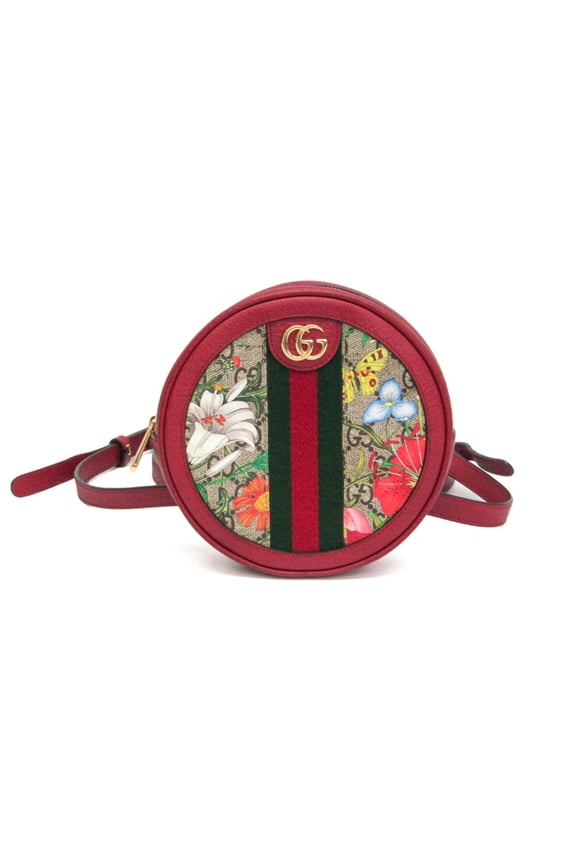 Pre-Owned Gucci Ophidia GG Flora 598661 Women's GG Canvas,Leather Backpack Beige,Red Color