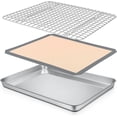 thumbnail image 1 of 12.5 Inch Toaster Oven Tray with Cooling Rack and Silicone Mat Set, P&P CHEF Stainless Steel Toaster Oven Baking Pan with Grid Cooking Roasting Rack, 3 Pcs (1 Pan + 1 Rack + 1 Mat), Dishwasher Safe, 1 of 7