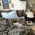 thumbnail image 6 of 3 Piece Vintage Buffalo Plaid Queen Size Duvet Cover-100% Cotton Brown Stripes Bedding Set Zipper Closure Soft Breathable Retro Design All Seasons, 6 of 7