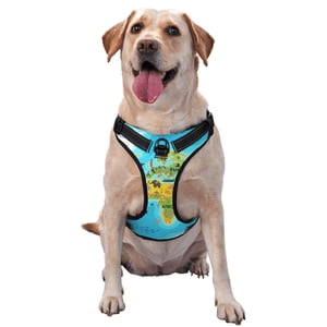Kdxio World Map Avec les animaux Marques de terrain Imprimer Pas de tire Harnais pour chien ajustable Reflective Oxford Easy Control Moyen Harnais grand pour chien pour l'entraînement et tous les jours-petit
