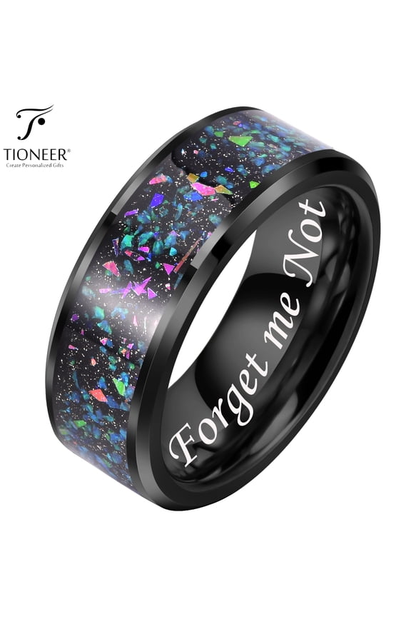 Black IP Tungsten Ring 8mm Galaxy Series w/ Opal Inlay in Different Styles Wedding Band for Men Women w/ FREE Engraving Options