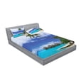 thumbnail image 2 of Ambesonne Tropical Fitted Sheet & Pillow Sham Set, Island Pasific Ocean, Full, White Green Blue, 2 of 2
