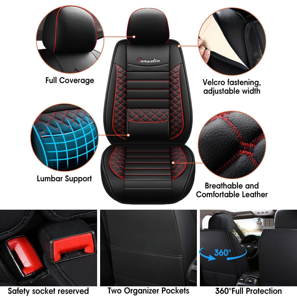 PEPWELL 5Pack Nappa Leather Full Set Car Seat Covers, Universal Fit for Cars/SUV/Sedans, Waterproof Breathable 3D Luxury Design with Airbag Compatibility