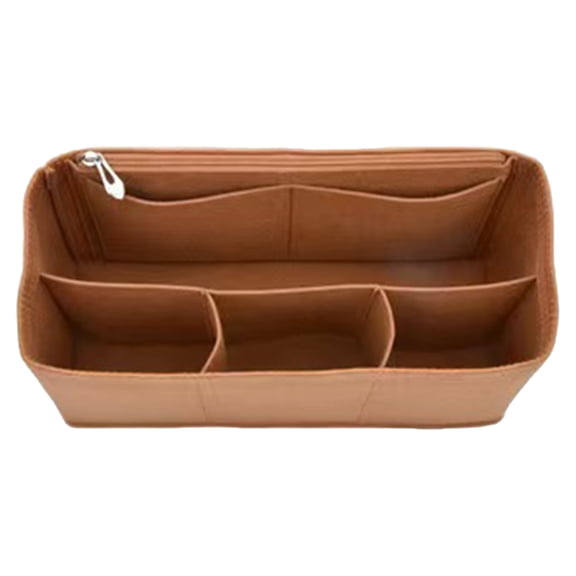 1 Pc Bag Insert Organizer, Multi Pocket Handbag Liner with Handles, Makeup Storage Shaper for Tote Purse, Brown Multi-Compartment
