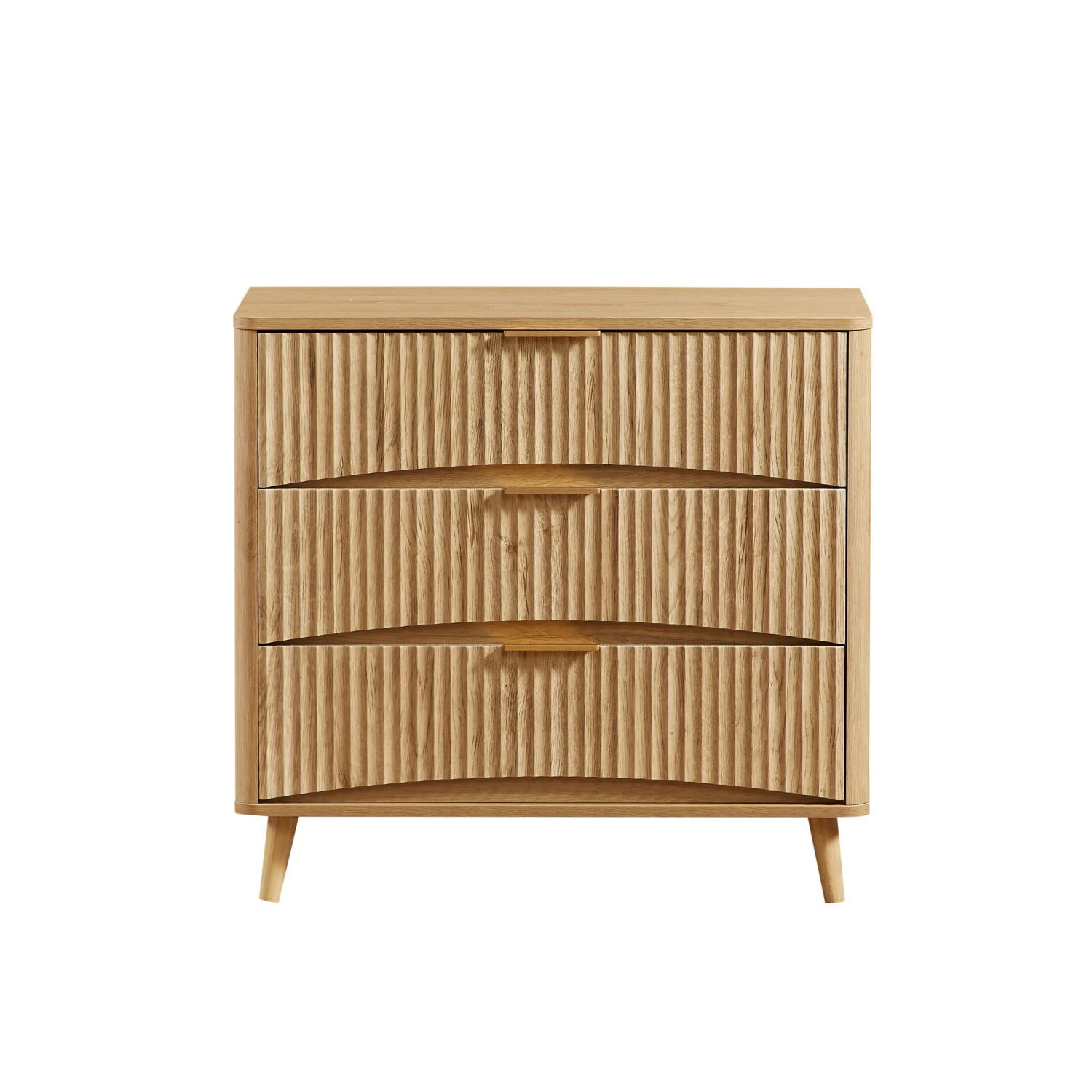Hommoo Fluted 3-Drawer Dresser Set of 2, Modern Tall Chest with Vertical Grooved Design, Silent Heavy-Duty Drawers, Rounded Safety Edges, for Bedroom or Living Room, Natural