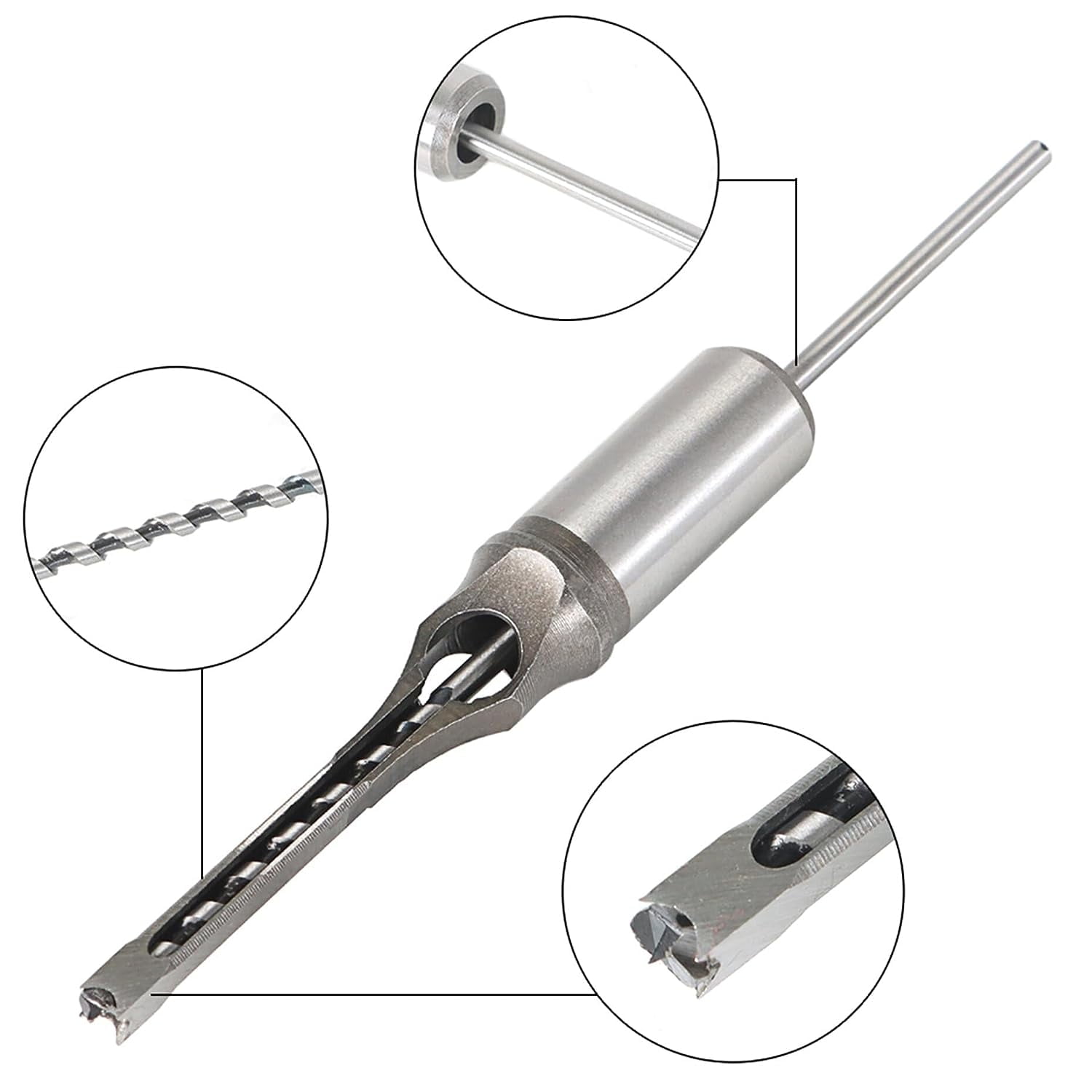 Handdo 7Pcs Square Hole Drill Bit, High Speed Steel Sharp Durable Mortising Chisel Set 6/25, 1/4, 5/16, 3/8, 2/5, 1/2, 9/16 Inch